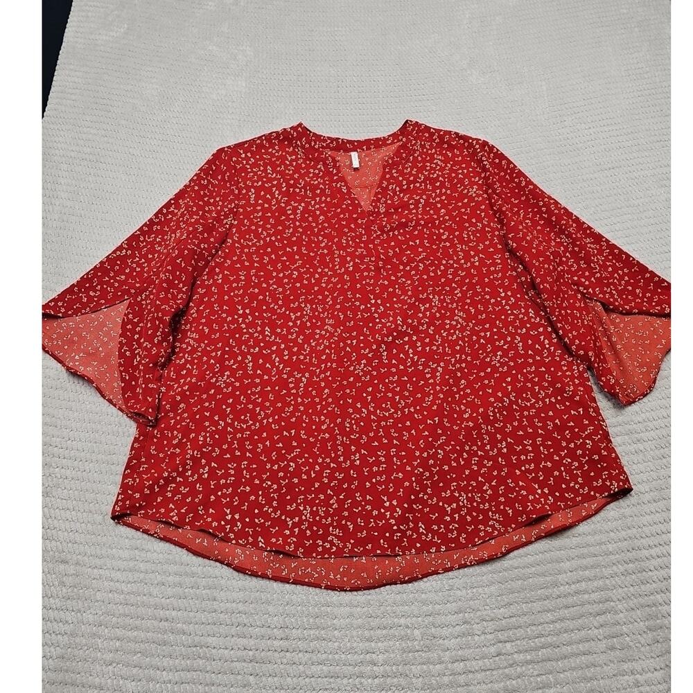 Anyally Shirt Womens 2X Vcut Neckline 3/4 Slit Sleeve Boho